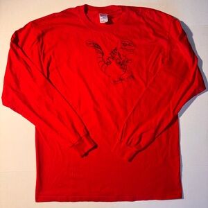 Vtg Godzilla Dinosaur T Rex Art Red Long Sleeve Mens T-shirt XL Y2K Gildan